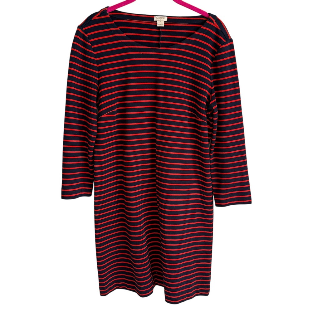 J.CREW Navy and Red Striped Round Neck Ladies Maritime Dress, S